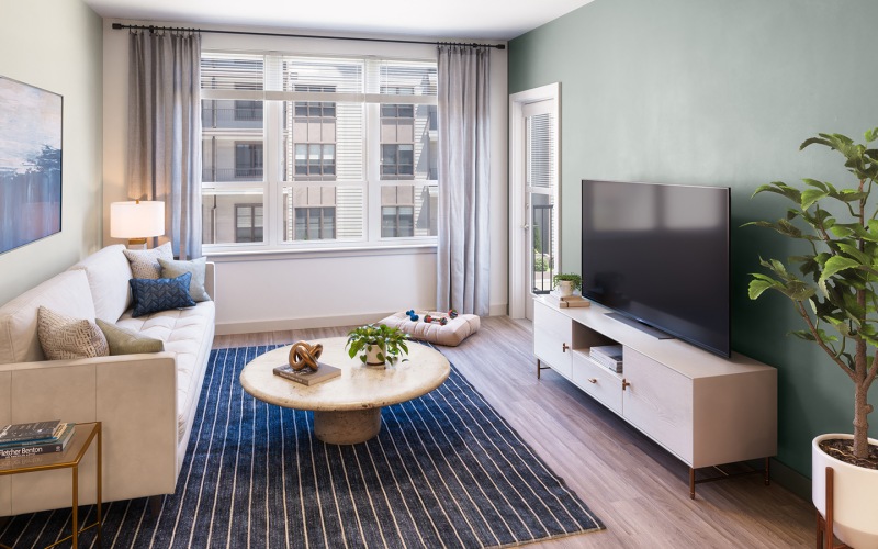 a living room with lots of natural sunlight